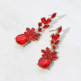 Floral Stone Teardrop Cluster Drop Evening Earrings