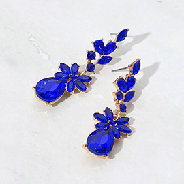 Floral Stone Teardrop Cluster Drop Evening Earrings