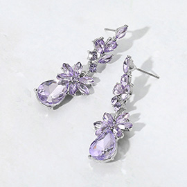 Floral Stone Teardrop Cluster Drop Evening Earrings