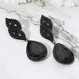 Rhinestone Paved Leaf Teardrop Dangle Evening Earrings