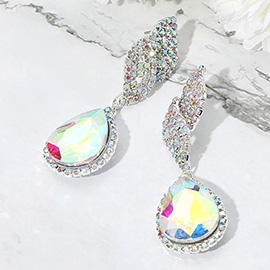 Rhinestone Paved Leaf Teardrop Dangle Evening Earrings