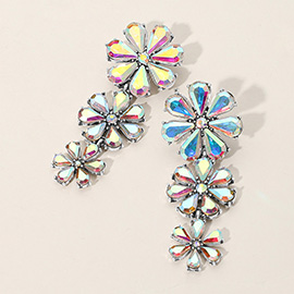 Iridescent Flower Stone Cluster Link Drop Earrings