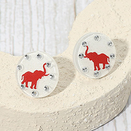Sparkle Accent Game Day Elephant Disc Stud Earrings