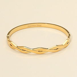 Stainless Steel Twist Cutout Hinged Bangle Bracelet