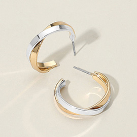 Two Tone Metal Twist Hoop Earrings