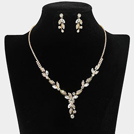Rhinestone Paved Marquise Stone Stem Necklace