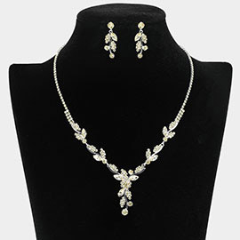 Rhinestone Paved Marquise Stone Stem Necklace