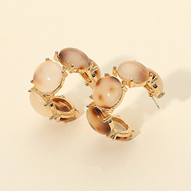 Boho Oval Resin Pebble Stone Hoop Earrings