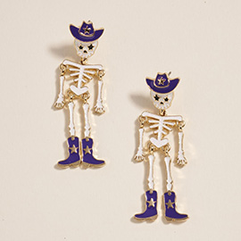 Western Cowboy Halloween Skeleton Earrings