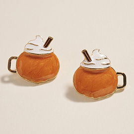 Pumpkin Latter Mug Stud Earrings