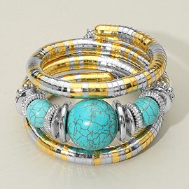 Chunky Beads Accent Adjustable Coil Wrapped Bracelet