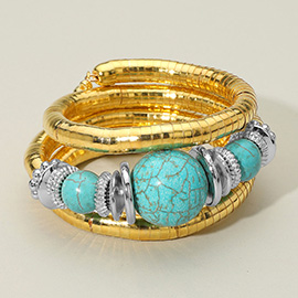 Chunky Beads Accent Adjustable Coil Wrapped Bracelet