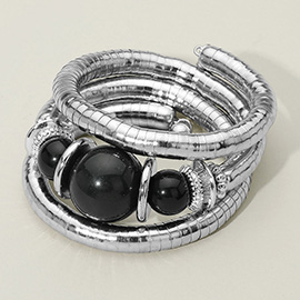 Chunky Beads Accent Adjustable Coil Wrapped Bracelet
