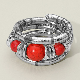 Chunky Beads Accent Adjustable Coil Wrapped Bracelet