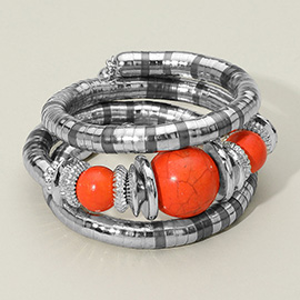 Chunky Beads Accent Adjustable Coil Wrapped Bracelet
