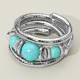 Chunky Beads Accent Adjustable Coil Wrapped Bracelet