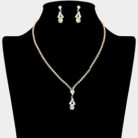 CZ Stone Teardrop Baguette Triangle Pendant Accent Necklace