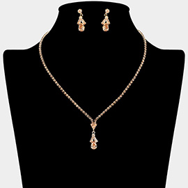 CZ Stone Teardrop Baguette Triangle Pendant Accent Necklace