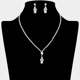 CZ Stone Teardrop Baguette Triangle Pendant Accent Necklace