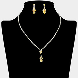 CZ Stone Teardrop Baguette Triangle Pendant Accent Necklace