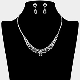 CZ Teardrop Stone Cluster Accent Rhinestone Paved Necklace