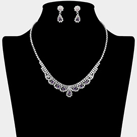 CZ Teardrop Stone Cluster Accent Rhinestone Paved Necklace
