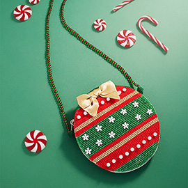 Bow Accent Christmas Ornament Round Mini Crossbody Bag