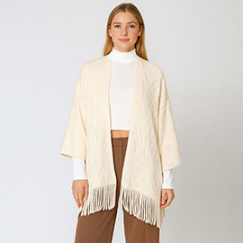 Fringe Trim Crochet Draped Shawl Wrap Cardigan