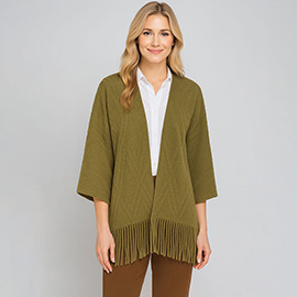 Fringe Trim Crochet Draped Shawl Wrap Cardigan