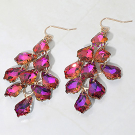 Faceted Teardrop Stone Chandelier Dangle Evening Earrings