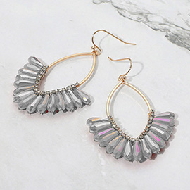 Faceted Long Beaded Open Marquise Fan Dangle Earrings
