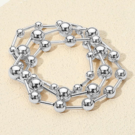 3PCS - Metal Ball Bar Beaded Stretch Multi Layered Bracelets