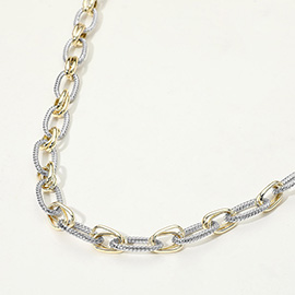 14K Gold Plated Two Tone Rope Link Chunky Chain Necklace