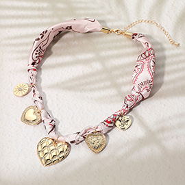 Heart Angel Disc Charm Fabric Chain Necklace