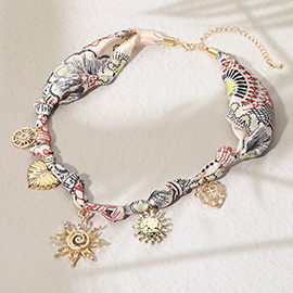 Sun Heart Cross Chrarm Fabric Necklace