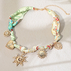 Sun Heart Cross Chrarm Fabric Necklace