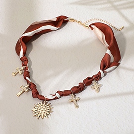 Sunburst Cross Charm Fabric Necklace