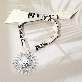 Textured Metal Sun Charm Fabric Necklace