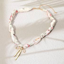 Bow Charm Fabric Necklace