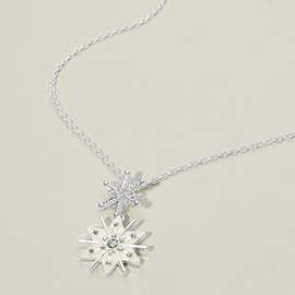 Double Snowflake Link Drop Pendant Necklace