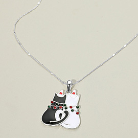 Holiday Cat Couple Pendant Necklace