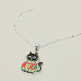 Christmas Sweater Black Cat Pendant Necklace