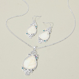 Elegant Mother of Pearl Teardrop Pendant Necklace