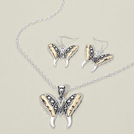 Antique Metal Butterfly Pendant Necklace