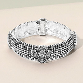Stone Paved Quatrefoil Accent Stretch Bracelet