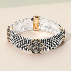 Stone Paved Quatrefoil Accent Stretch Bracelet