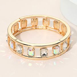 Emerald Cut Stone Embellished Open Frame Stretch Bracelet