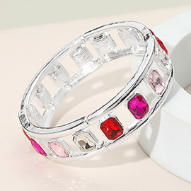 Emerald Cut Stone Embellished Open Frame Stretch Bracelet