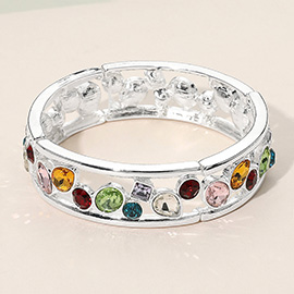 Multicolor Various Shaped Stone Bezel Embellished Open Frame Stretch Bracelet