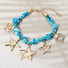 Star Charm Embellished Scarf Fabric Chain Bracelet